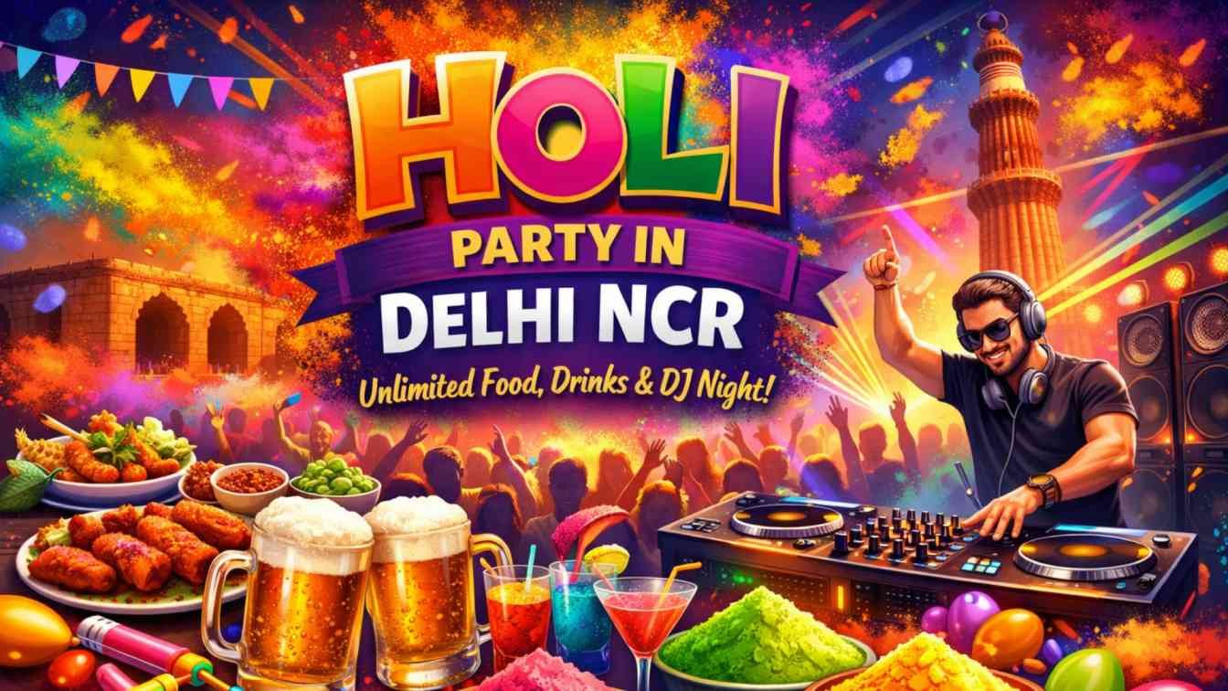 Holi Party in Delhi NCR with Unlimited Food, Drinks & DJ Night